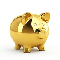 Piggy bank gold white background representation.