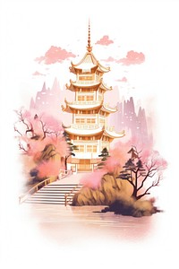 Chinese temple architecture building pagoda.