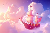 Cute junk ship flying in the sky fantasy background sailboat outdoors vehicle.