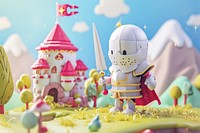 Cute knight fantasy background outdoors cartoon representation.