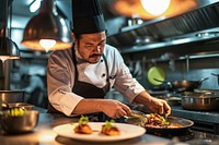 A Latino chef in a culinary workshop preparing a signature dish expertise cooking kitchen. AI generated Image by rawpixel.