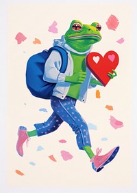 A cartoon Frog hugging a heart pillow paper frog representation. AI generated Image by rawpixel.