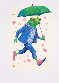 A cartoon Frog holding an umbrella paper frog representation. AI generated Image by rawpixel.