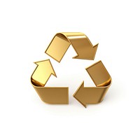 Recycle icon symbol gold white background.