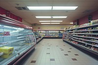 Empty scene of grocery store supermarket architecture consumerism.