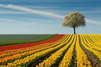 Empty scene of spring flower fields agriculture landscape outdoors.