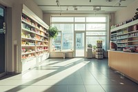 Empty scene of store supermarket shelf architecture.