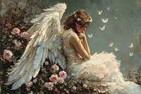 1970 angel wings painting ethereal elegance.