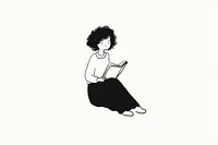 Woman reading a book drawing sketch white.