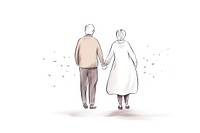 Hand-drawn illustration old couple walking together drawing sketch adult.