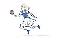 Hand-drawn illustration woman basketball player running sports line exercising.