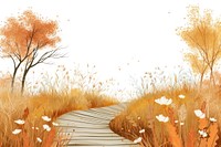 Meadow with boardwalk in at autumn landscape outdoors nature.