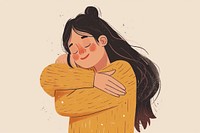 Joyful woman hug herself softly drawing hugging cartoon. AI generated Image by rawpixel.