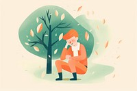 Man crying under the tree cartoon graphics drawing. AI generated Image by rawpixel.