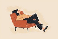 A woman lying on a armchair furniture cartoon comfortable. AI generated Image by rawpixel.