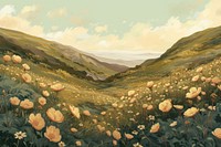Flower hills painting wilderness landscape.