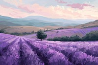 Hilly lavender fields landscape outdoors painting.