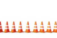 Trafic cones line white background protection.