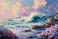 Painting landscape outdoors rainbow.