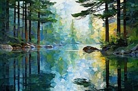 Lake in forest outdoors painting nature.