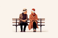 Elderly couple sitting on a bench furniture adult love.