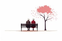 Elderly couple sitting on a bench plant love togetherness.