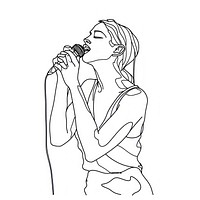Woman holding microphone and singing drawing sketch art.