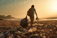 Tired volunteer pollution garbage beach. AI generated Image by rawpixel.