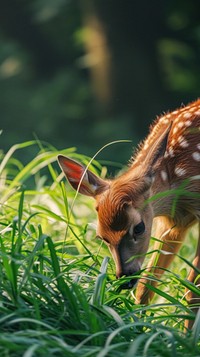 Deer eating grass wildlife animal mammal.