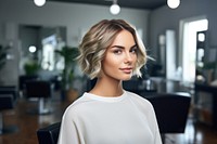Hairdresser hairdressing for female customer adult contemplation hairstyle. AI generated Image by rawpixel.