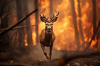 Panic deer escape from fire forest wildlife animal mammal. AI generated Image by rawpixel.
