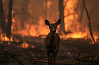Panic deer escape from fire forest wildlife kangaroo animal. AI generated Image by rawpixel.