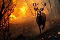 Panic deer escape from fire forest wildlife animal mammal. 