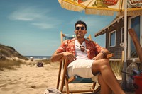 Male latino in summer vacation beach photography sunglasses. 