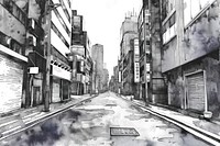 City street monochrome drawing sketch.