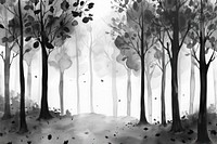 Autumn forest monochrome outdoors painting.