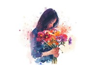 Woman holding flower bouquet painting plant photography.