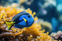 Underwater photo of blue tang animal outdoors marine.