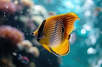 Underwater photo of butterfly fish animal aquarium outdoors.