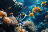 Underwater photo of fishes and corals animal aquarium outdoors.