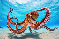 Underwater photo of full body of octopus animal marine invertebrate.