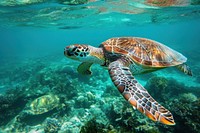 Underwater photo of sea turtle animal outdoors reptile.