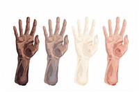Vector illustration human hands with disserent skin colours finger clothing anatomy.