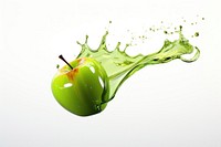 Flying apple melting down fruit plant green.