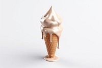 Ice cream cone melting dessert food white background.