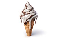 Ice cream cone melting dessert food white background.