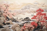 Red chinese pattern landscape painting art.