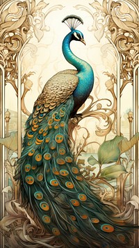 An art nouveau drawing of a peacock animal bird creativity.