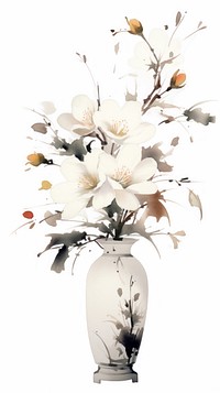 Flowers on a vase painting plant white.