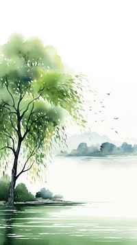 Green tree outdoors painting.
